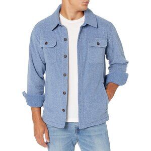 Men's Indigo Blue Long Sleeve Polar Fleece Shirt Jacket Coat Button Lightweight